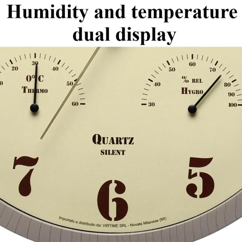 Nordic Quartz Wall Clock with Thermometer | Round Home Decor Quartz Wall Clock Axl