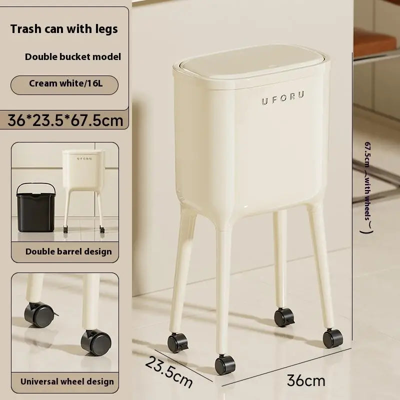 High-Leg Press-to-Open Trash Can – Large Oval Kitchen Bin Kitchen Trash Can Axl White