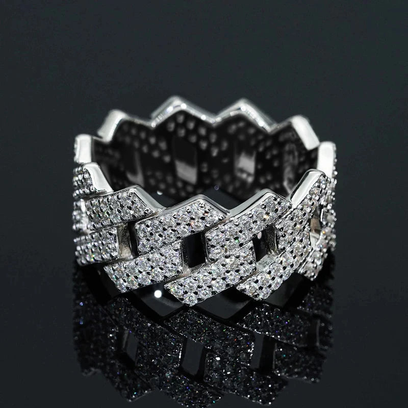 Huitan Silver Chain Ring – Micro Pavé Cubic Zirconia Women Fashion Ring Axl