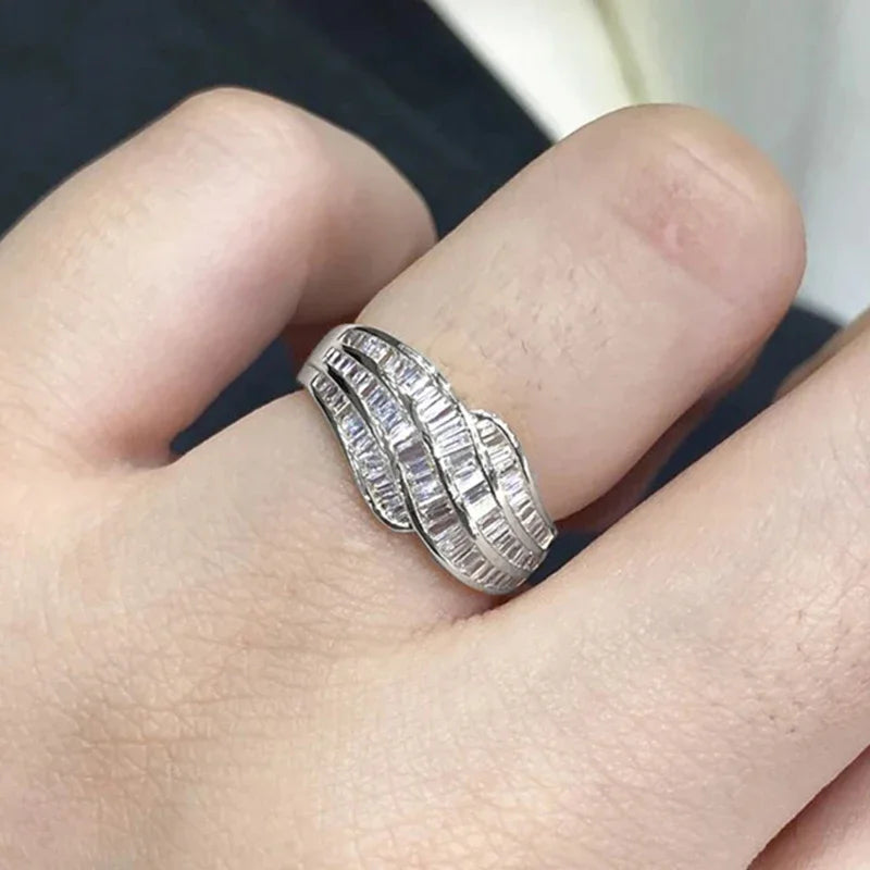 Huitan Women's Geometric CZ Wedding Band Ring – Silver & Gold Fashion Ring Axl