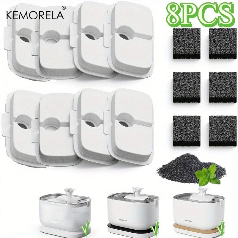KEMORELA Cat & Dog Fountain Replacement Filters 8/12PCS Pet Fountain Filter Axl 8PCS