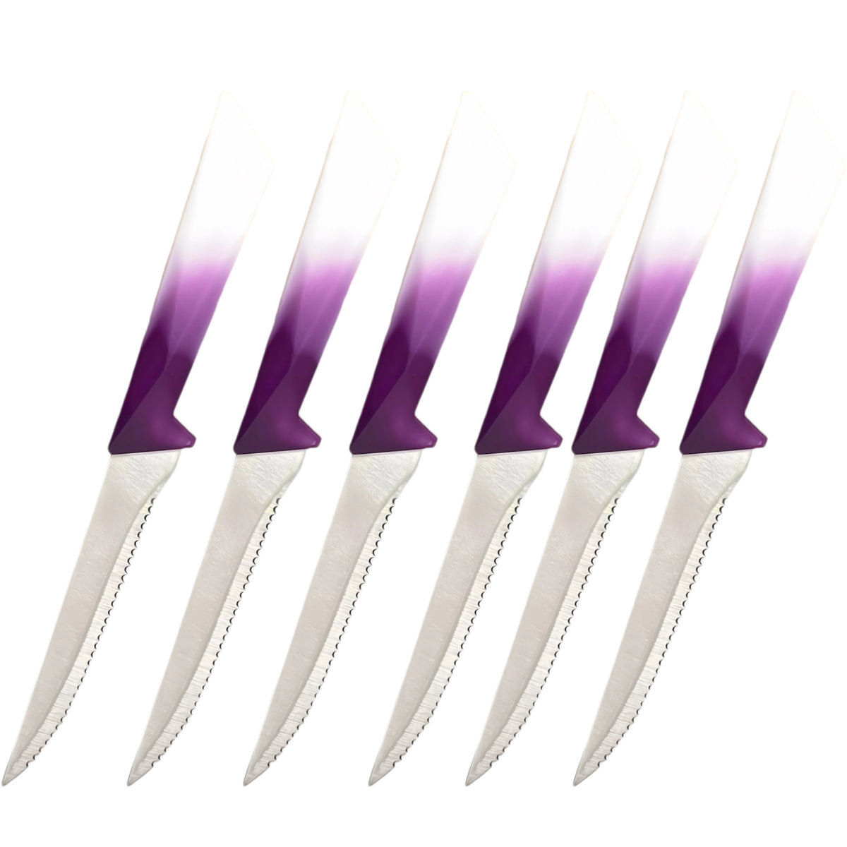 Steak Knife Set 4/6/8 Pcs – Gradient Handle Serrated Steel Steak Knife Set Axl Purple 6PCS