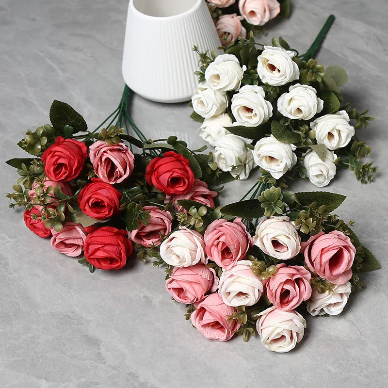 2-Piece Artificial Silk Rose & Camellia Bouquet – Wedding Decor Artificial Flower Bouquet Axl