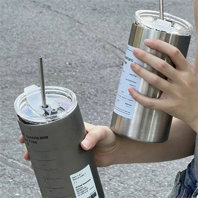 600ml Insulated Stainless Steel Coffee Cup with Straw – BPA Free Insulated Travel Tumbler Axl