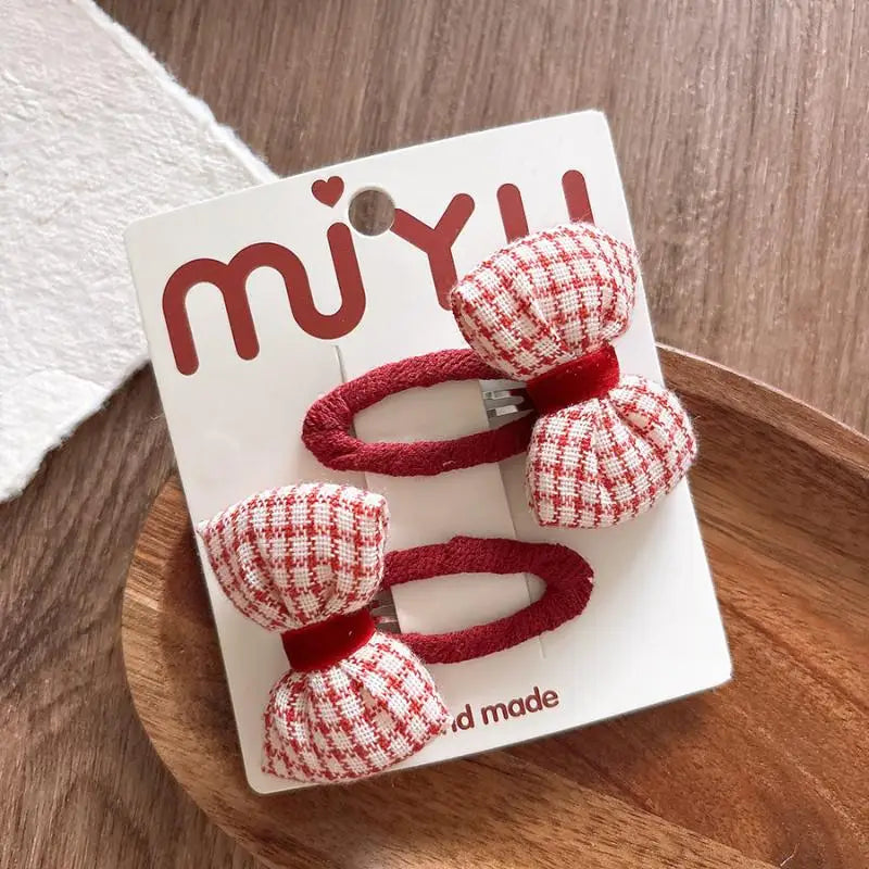 Sweet Plaid Bow Hair Clips Red Polka Dot Girls Women 1 Pair Bow Hair Clips Axl E