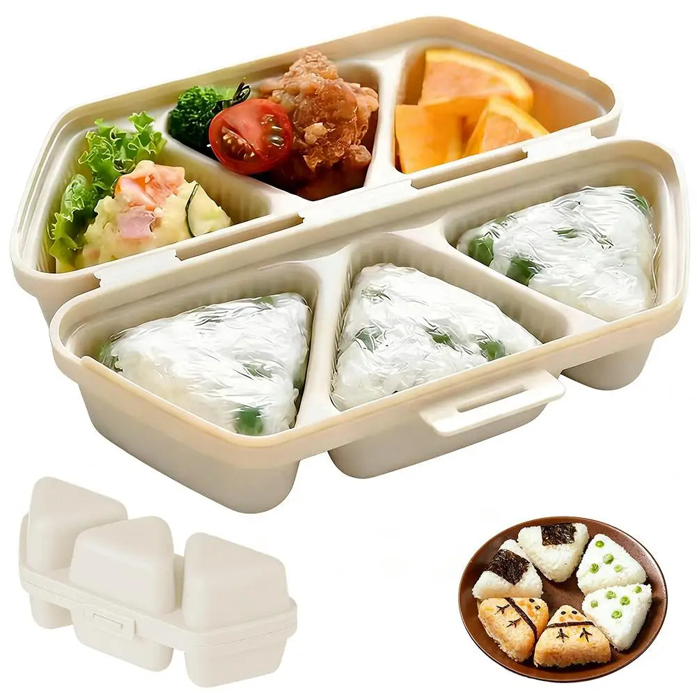 Triangle Onigiri Mold & Bento Box – 3-Grid Rice Ball Maker Onigiri Rice Mold Axl Beige