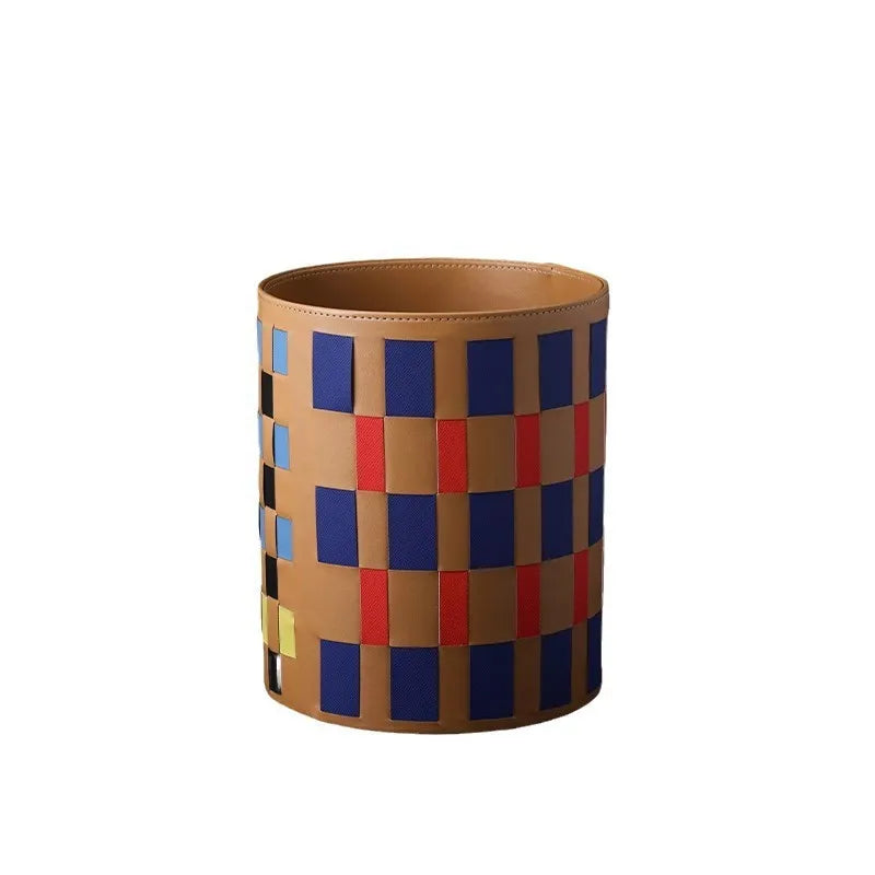 Colorful Leather Woven Round Storage Basket – Organizer Bin Storage Basket Axl