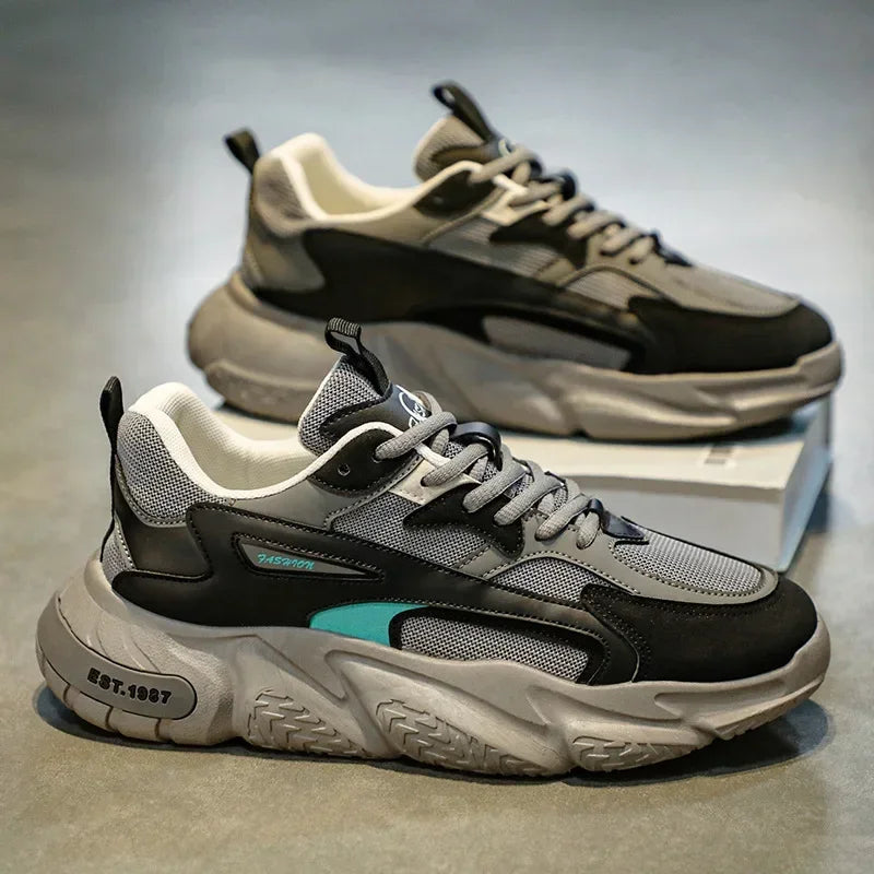 YBQJOO Thick Sole Clunky Sneakers – Breathable Mesh Casual Shoes Casual Sneakers Axl Black ash 44
