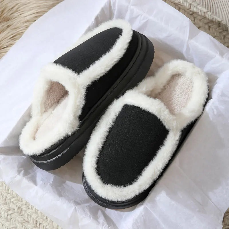 Women's Fluffy Plush Slippers – Plus Size Non-Slip Faux Suede Women's Plush Slippers Axl Black 40-41