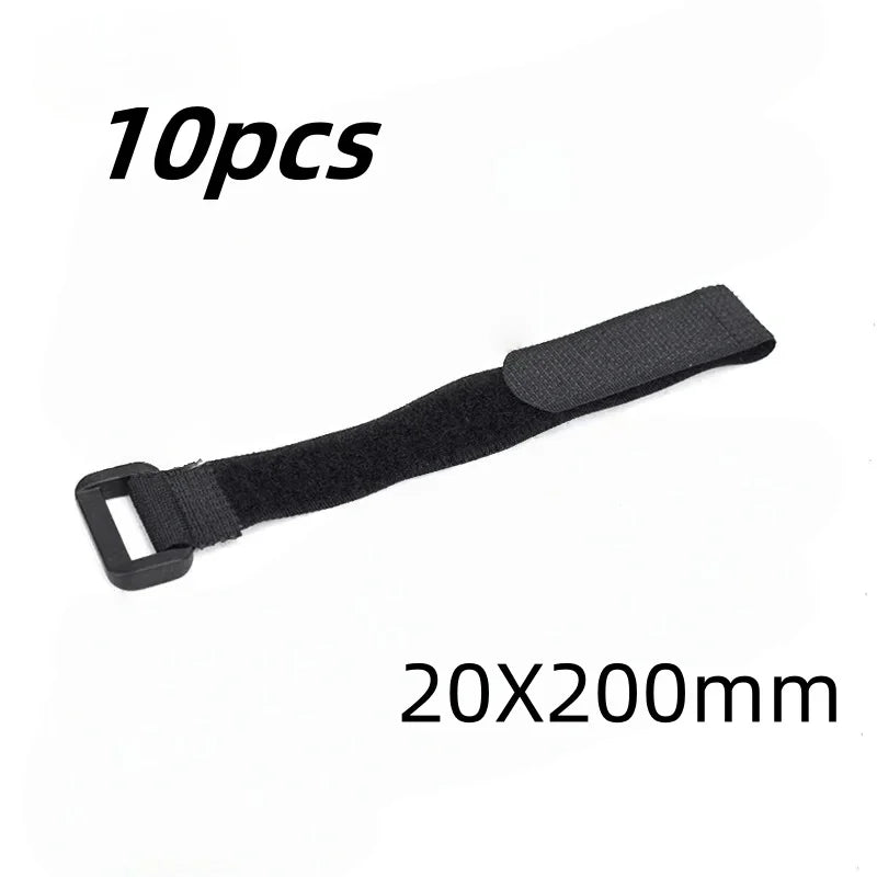 10-Pack Self-Adhesive Hook & Loop Cable Zip Ties – Black Cable Management Ties Axl 20X200mm