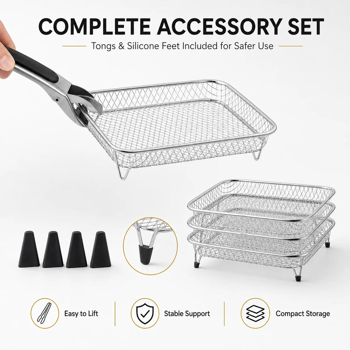 Air Fryer Rack Set – 3-Tier Stainless Steel Stand with Tongs Air Fryer Rack Set Axl