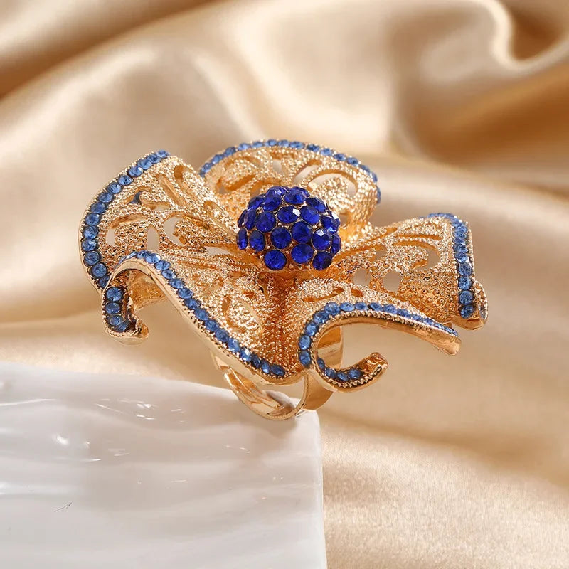 Luxury Flower Zircon Adjustable Ring – Gold Hollow Statement Fashion Statement Ring Axl