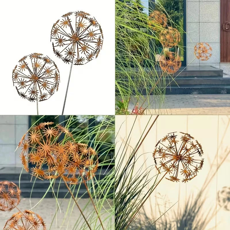 Vintage 3D Metal Dandelion Garden Stake | Rustic Iron Decor Garden Stake Axl