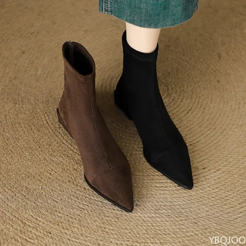 YBQJOO Women's Retro Suede Ankle Boots – Block Heel Booties Women's Ankle Boots Axl