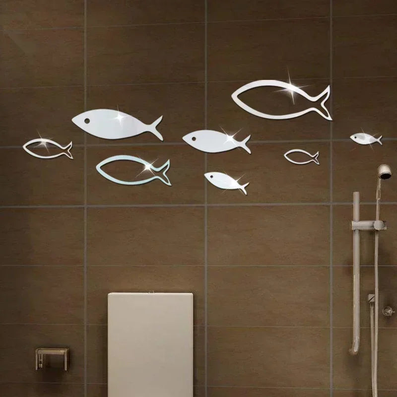 3D Fish School Mirror Wall Stickers – Peel & Stick Decals Mirror Wall Stickers Axl