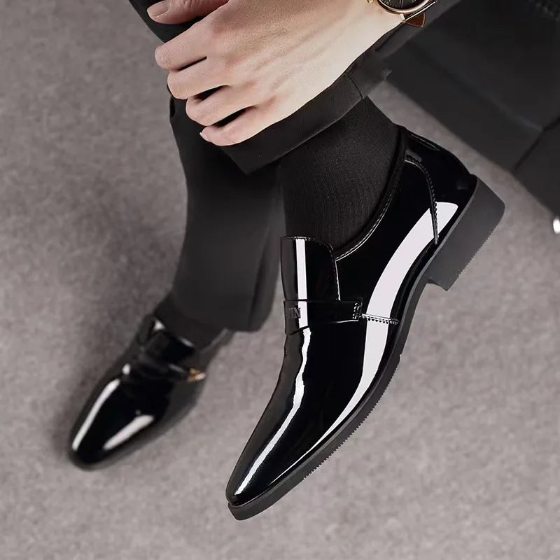 YBQJOO Men's High Gloss Slip-On Loafers | Business Dress Shoes Men's Dress Loafers Axl