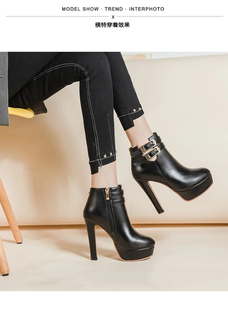 Women's Platform Ankle Boots – Super High Block Heel & Buckle Platform Ankle Boots Axl
