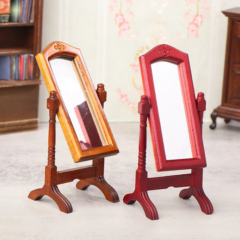 1:12 Dollhouse Miniature Floor Dressing Mirror – Wood Decor Dollhouse Furniture Axl