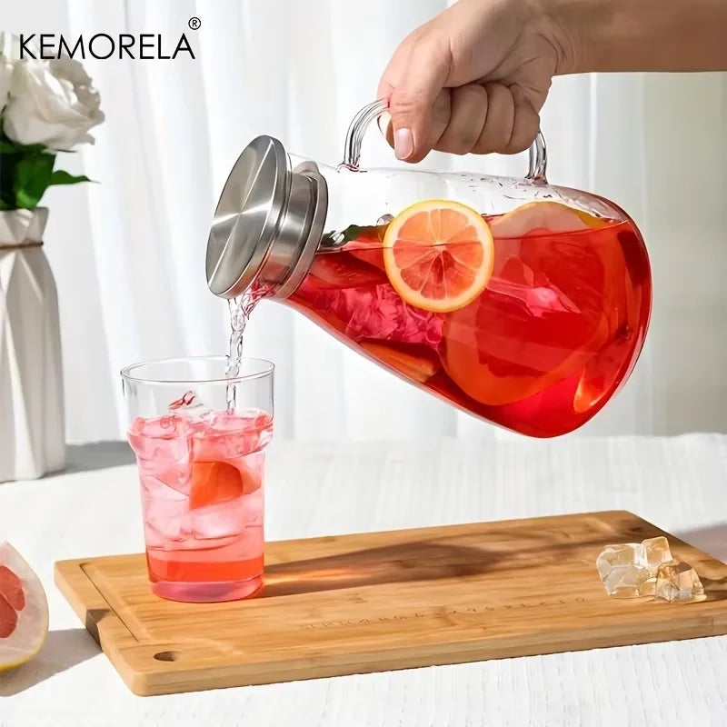 KEMORELA 2L Glass Pitcher with Lid | Hot & Cold Drinks Glass Pitcher Axl