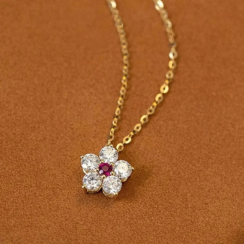 Huitan Flower Pendant Necklace Red CZ | Women's Fashion Pendant Necklace Axl