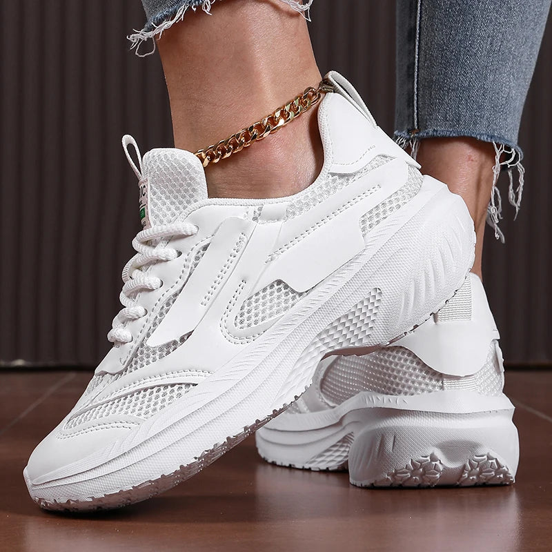 Women's Mesh Platform Sneakers – Breathable Lightweight Lace-Up Platform Sneakers Axl