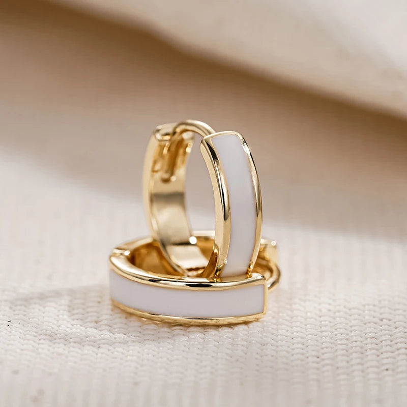 Huitan White Enamel Hoop Earrings – Women's Fashion Jewelry Hoop Earrings Axl