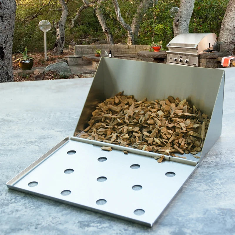 V-Shape Stainless Steel BBQ Smoker Box for Wood Chips – 6.14" BBQ Smoker Box Axl