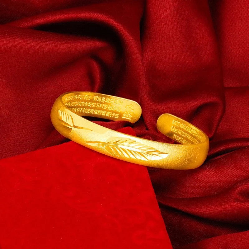 Ancient Heart Sutra Gold Dragon Leaf Bracelet for Women Cuff Bracelet Axl