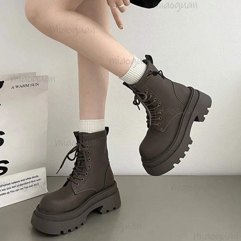 Women's Retro Platform Ankle Boots – British Square Heel Platform Ankle Boots Axl
