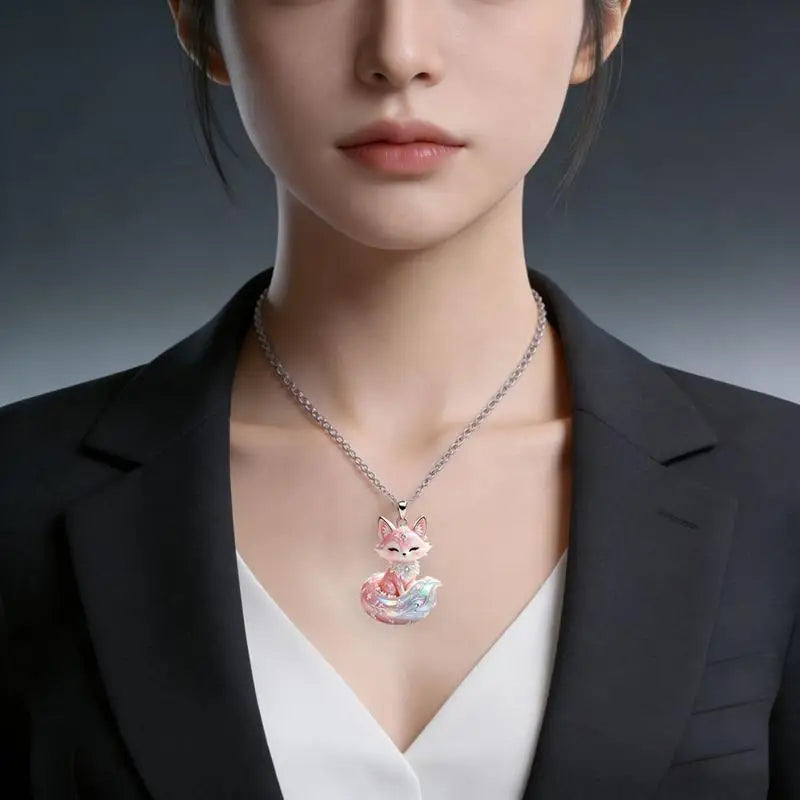 Nine-Tailed Fox Enamel Pendant Necklace | Chinese Mythology Enamel Pendant Necklace Axl
