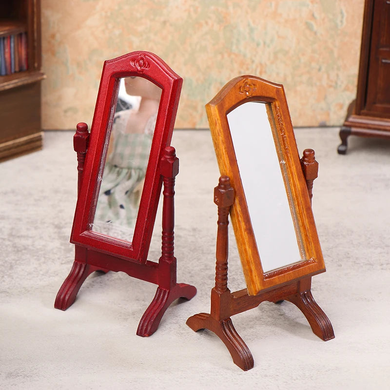 1:12 Dollhouse Miniature Floor Dressing Mirror – Wood Decor Dollhouse Furniture Axl