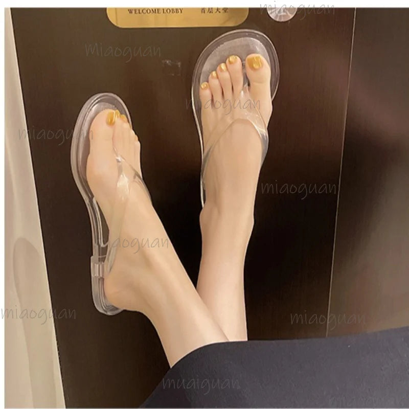 Women's Crystal Jelly Flip Flops – Flat Transparent Beach Sandals Jelly Flip Flops Axl