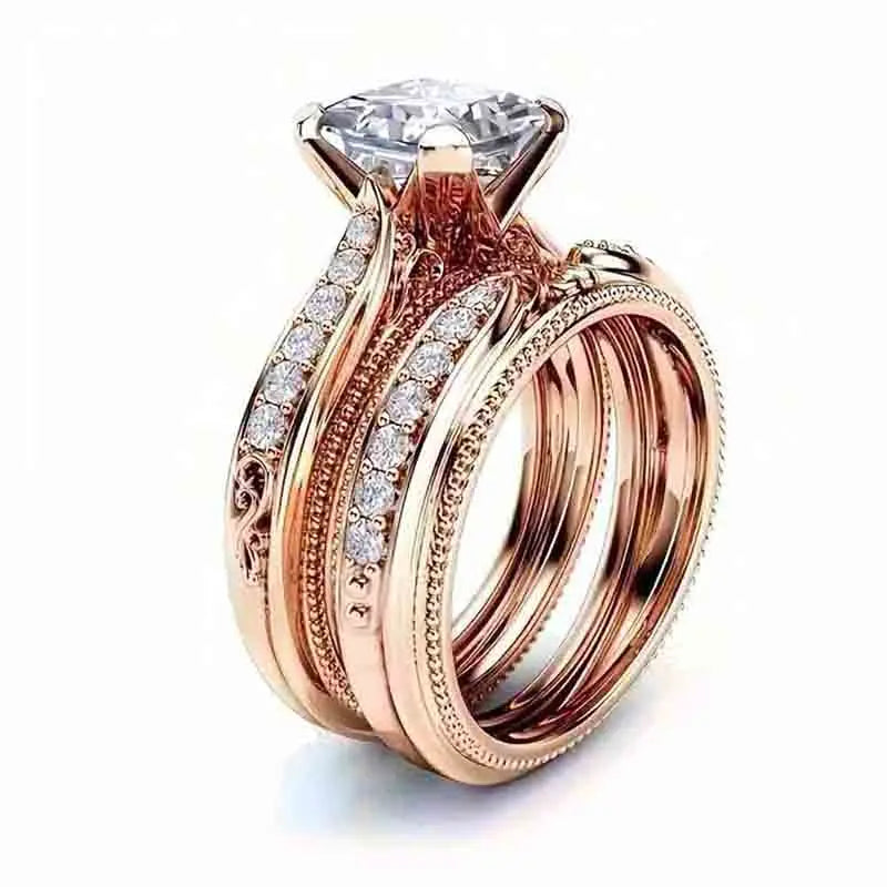 Huitan Rose Gold CZ Bridal Ring Set – Elegant Women's Jewelry Bridal Ring Set Axl