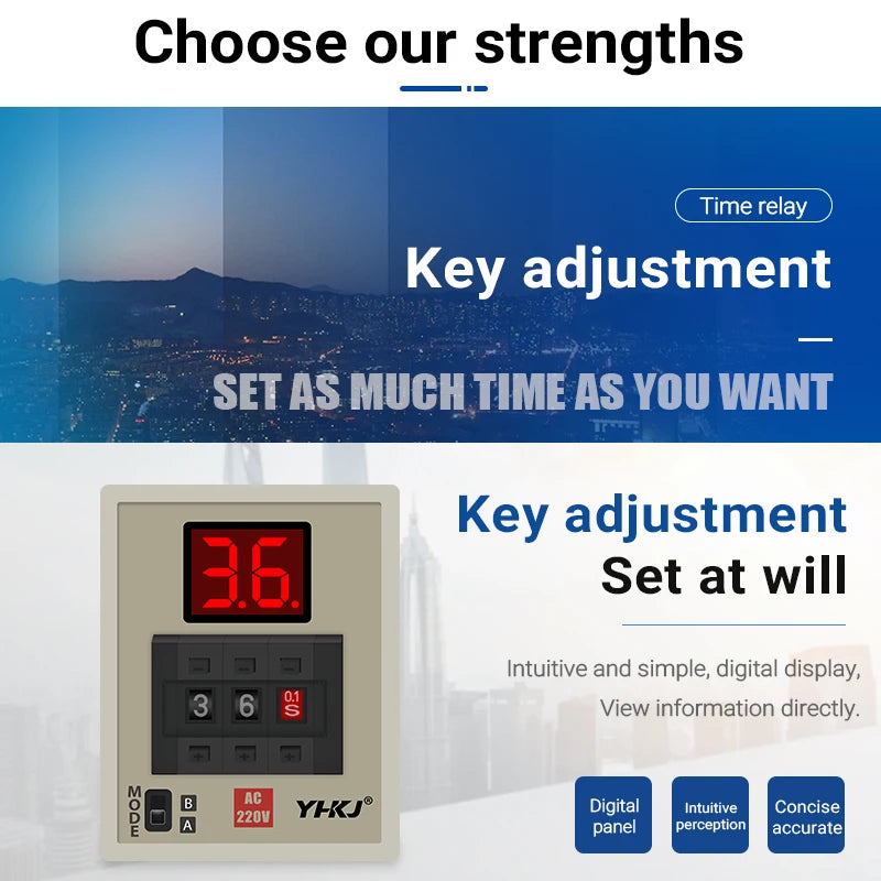 AH3-DM Digital Time Relay Dual Mode LED Delay Timer 12–380V Digital Time Relay Axl