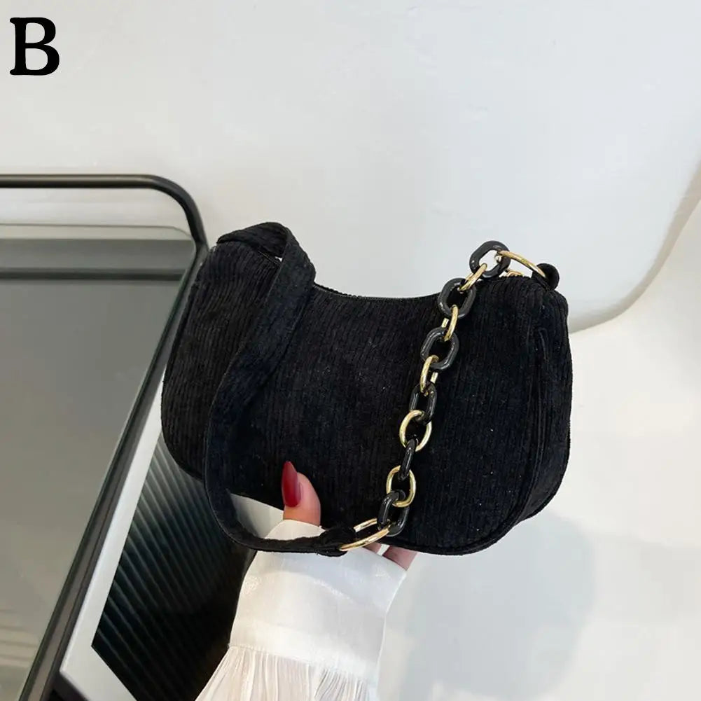 Women's Mini Corduroy Shoulder Bag – Half Moon Purse Mini Shoulder Bag Axl B S