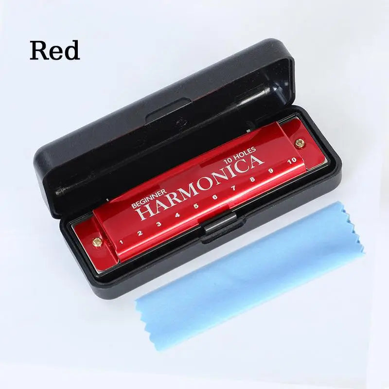 10-Hole Harmonica Key of C with Case | Beginner Gift Beginner Harmonica Axl Red