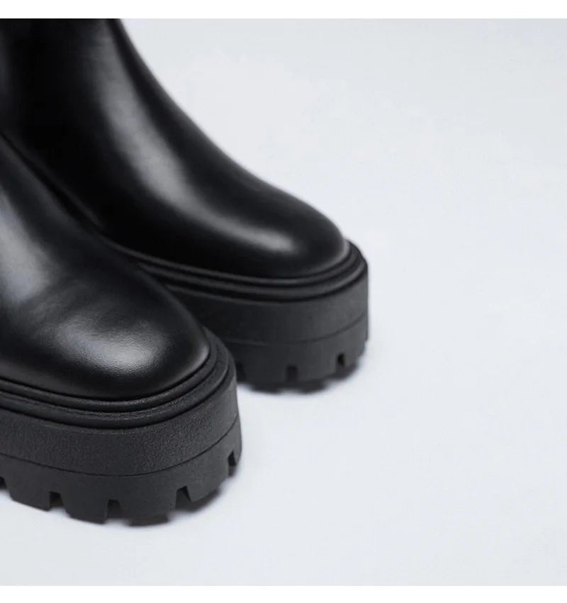 Women's Chunky Heel Zip Calf Boots – Punk Platform Style Women's Calf Boots Axl