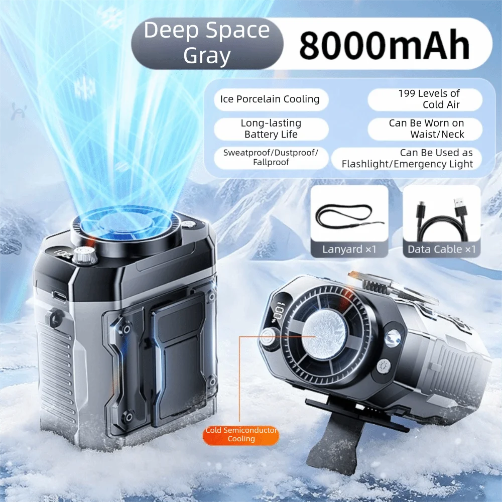 USB Rechargeable Waist Fan – 3-Outlet Portable Cooling Fan Portable Waist Fan Axl Grey 8000mAh