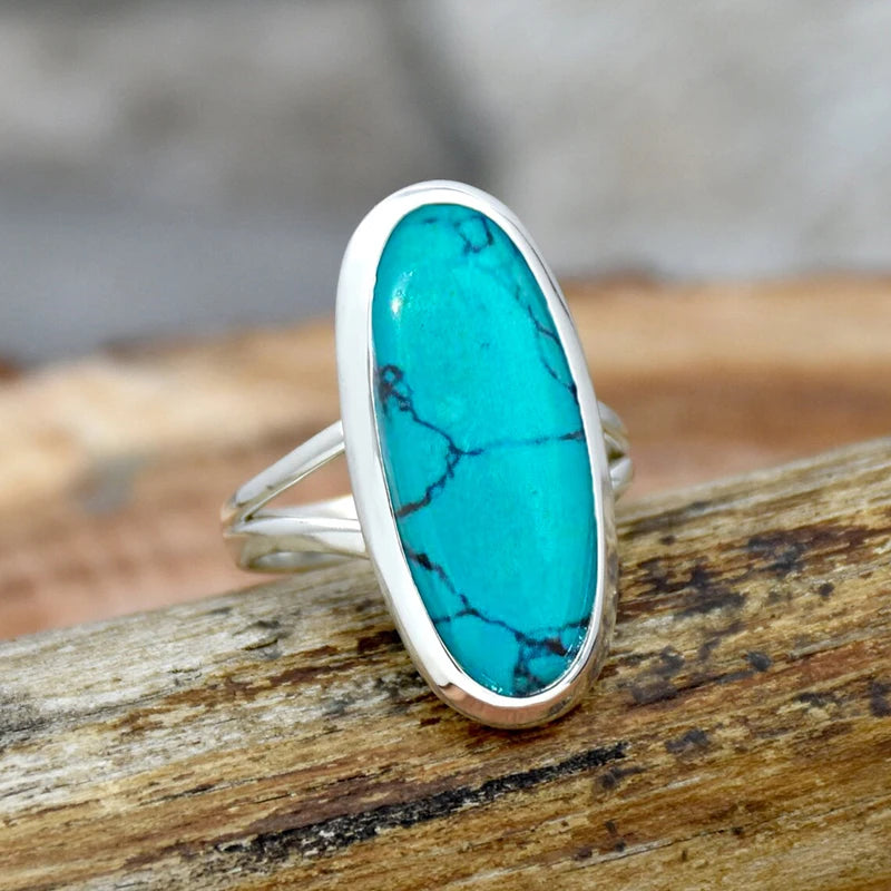 Huitan Oval Imitation Turquoise Bohemian Ring for Women Fashion Ring Axl A499 10