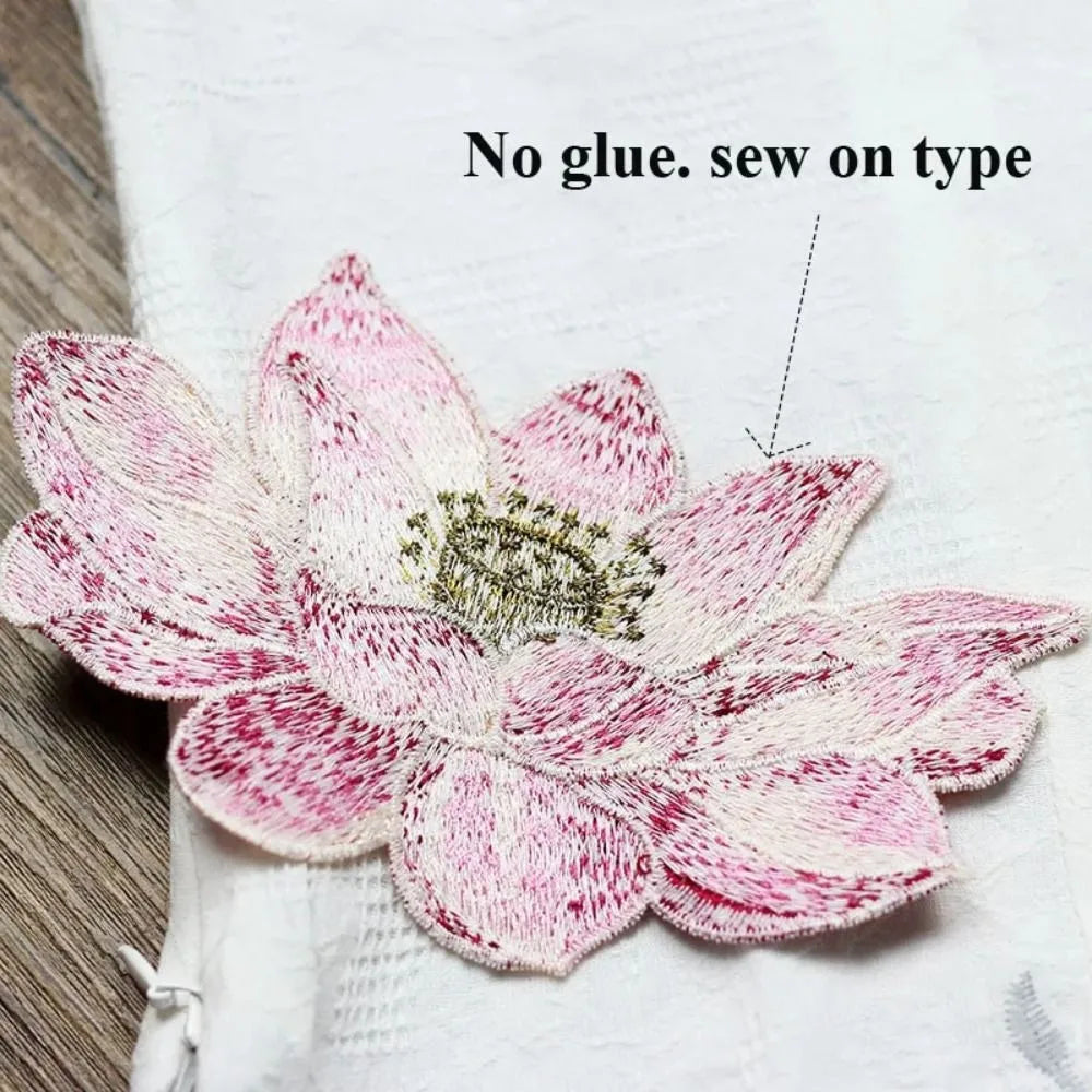 Lotus Flower Sew-On Embroidered Patch – DIY Fabric Appliqué Embroidered Sew-On Patch Axl