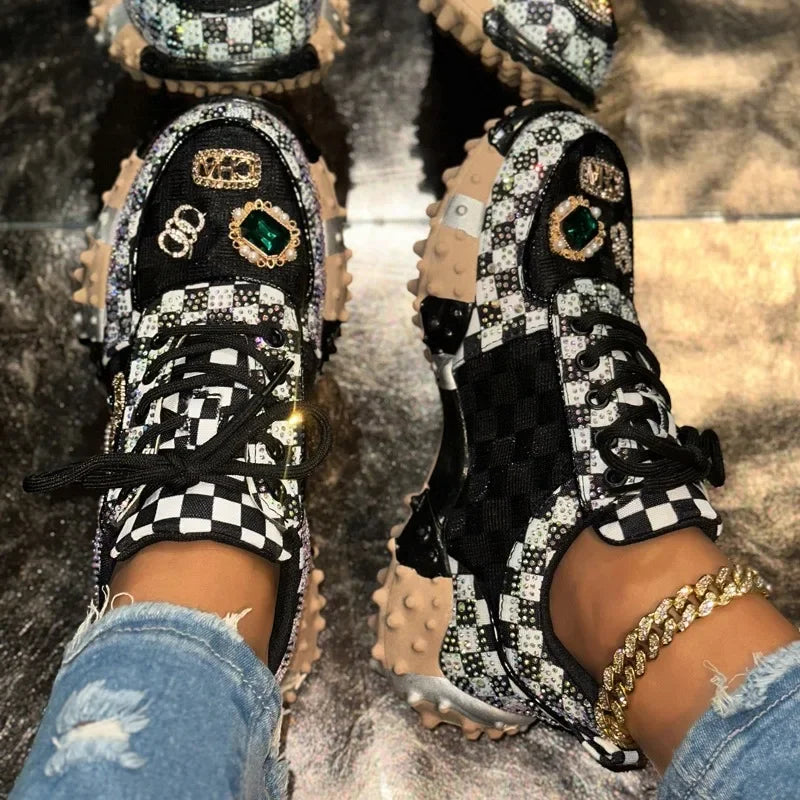 YEAE Rhinestone Women's Sneakers – Luxury Diamond Casual Shoes Women's Sneakers Axl