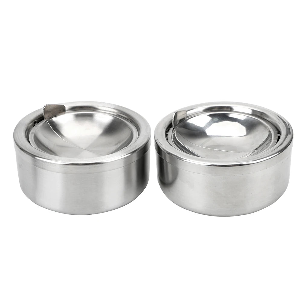 Stainless Steel Lidded Ashtray – Round Windproof Portable Lidded Ashtray Axl