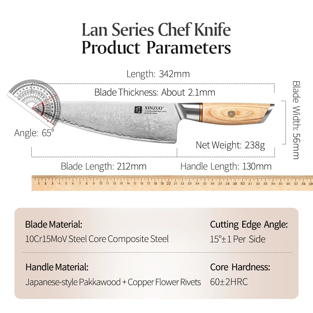 XINZUO 8.5" Japanese Chef Knife – 10Cr15CoMoV Steel Pakkawood Chef Knife Axl