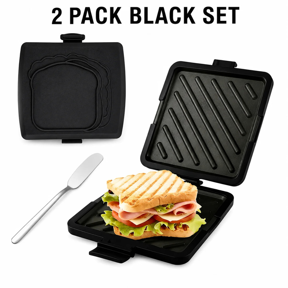 Microwave Sandwich Maker & Toastie Grill Pan with Silicone Mitts Microwave Grill Pan Axl 2 Pack Set Black