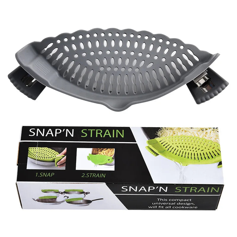Clip-On Silicone Pot Strainer & Anti-Spill Water Drainer Pot Strainer Axl Gray Color Box Packa