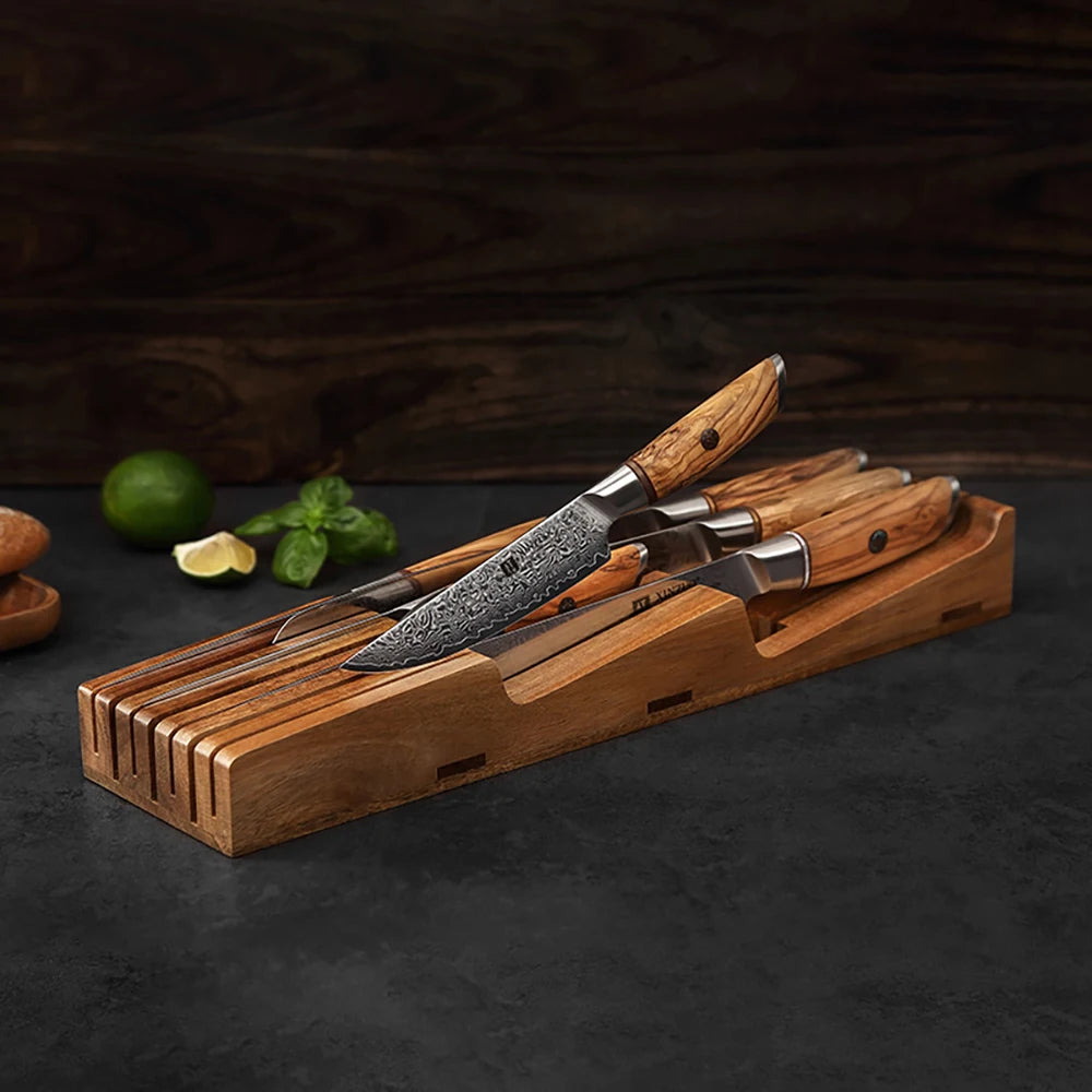 XINZUO 7-Slot Acacia Wood In-Drawer Knife Organizer Tray Knife Organizer Tray Axl