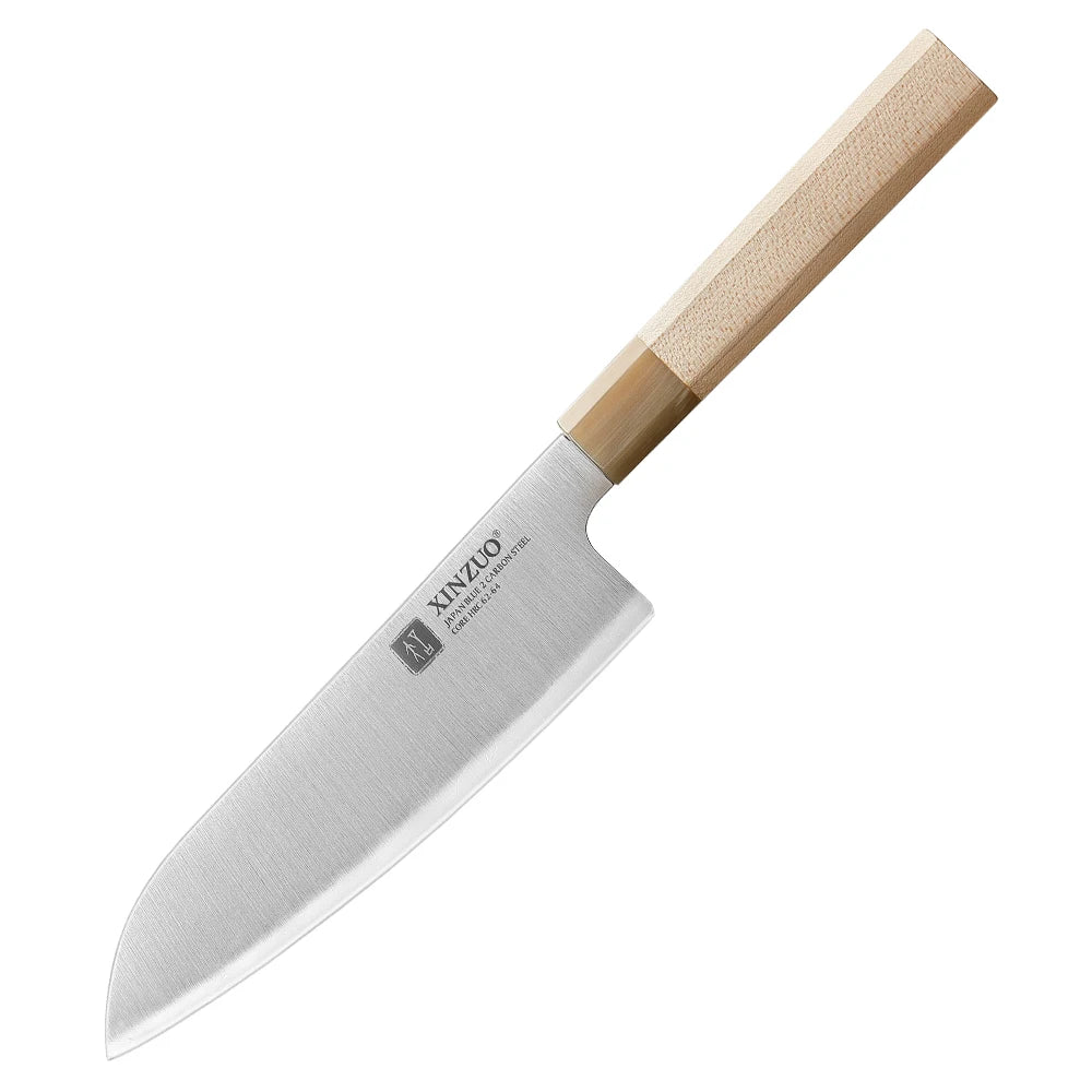 XINZUO Santoku Knife 7.24" Aogami No.2 Steel | Maple Horn Handle Japanese Santoku Knife Axl Knife