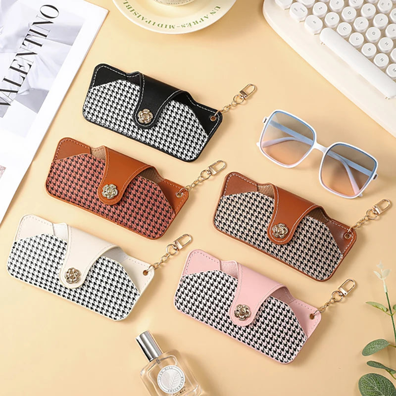PU Leather Glasses Pouch – Houndstooth Sunglasses Storage Bag Eyeglass Pouch Axl