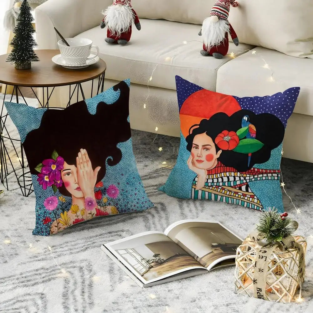 Abstract Girl Hair Flower Linen Cushion Cover | Home Decor Decorative Cushion Cover Axl