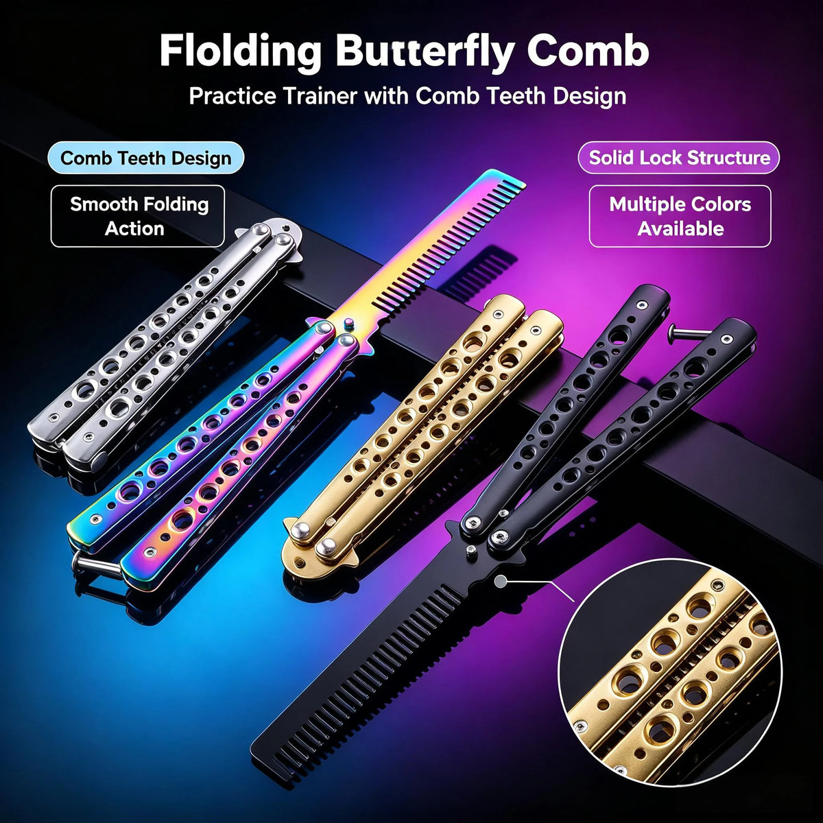 Stainless Steel Folding Butterfly Swing Comb | Hair Styling Folding Hair Comb Axl